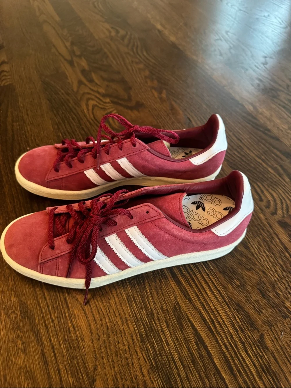 adidas Red Suede Low-Top Sneakers with White Stripes